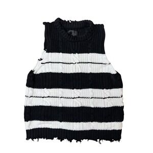 RTA‎ Black White Striped Cable Knit Sleeveless Bora Sweater XS